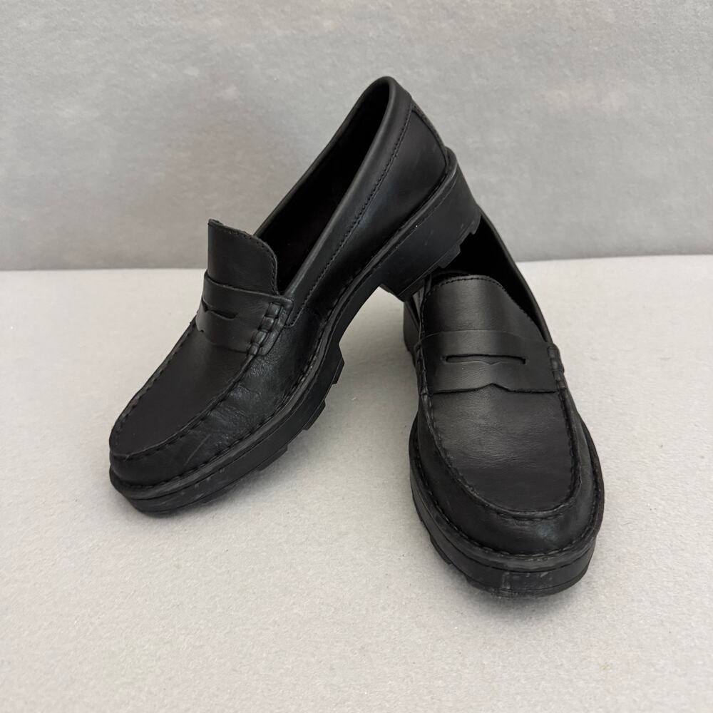 Womens Black Born Carrera lug sole loafers - leather casual slip on size 8.5 M